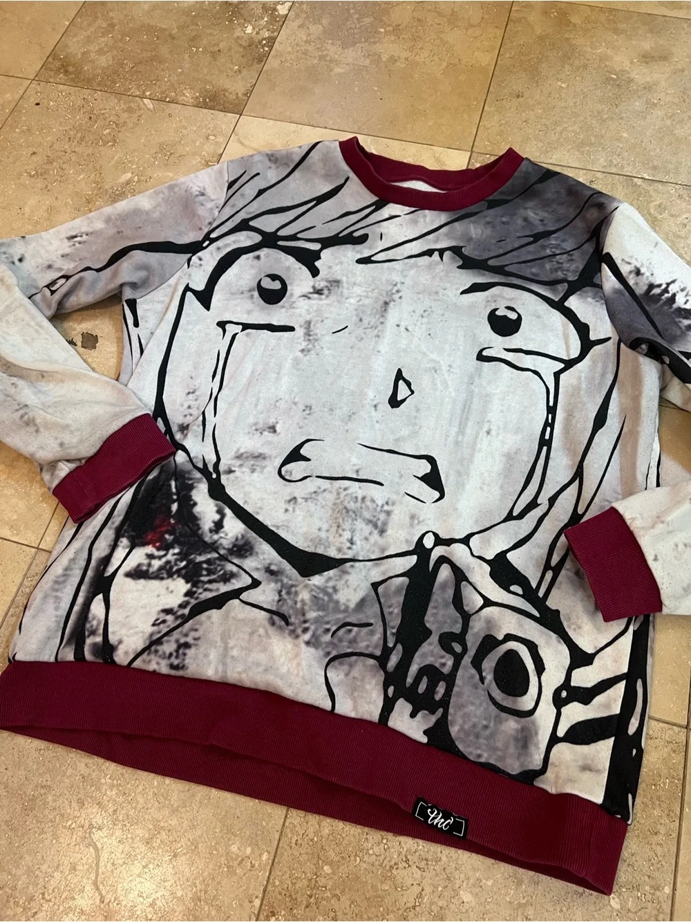 Men's Graphic Crewneck Sweater - Maroon Trim